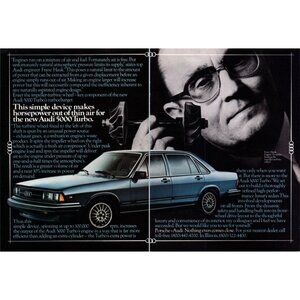 1980 Audi 5000 Turbo Luxury Sport Sedan 2 Page Vintage Print Ad 80s Wall Art